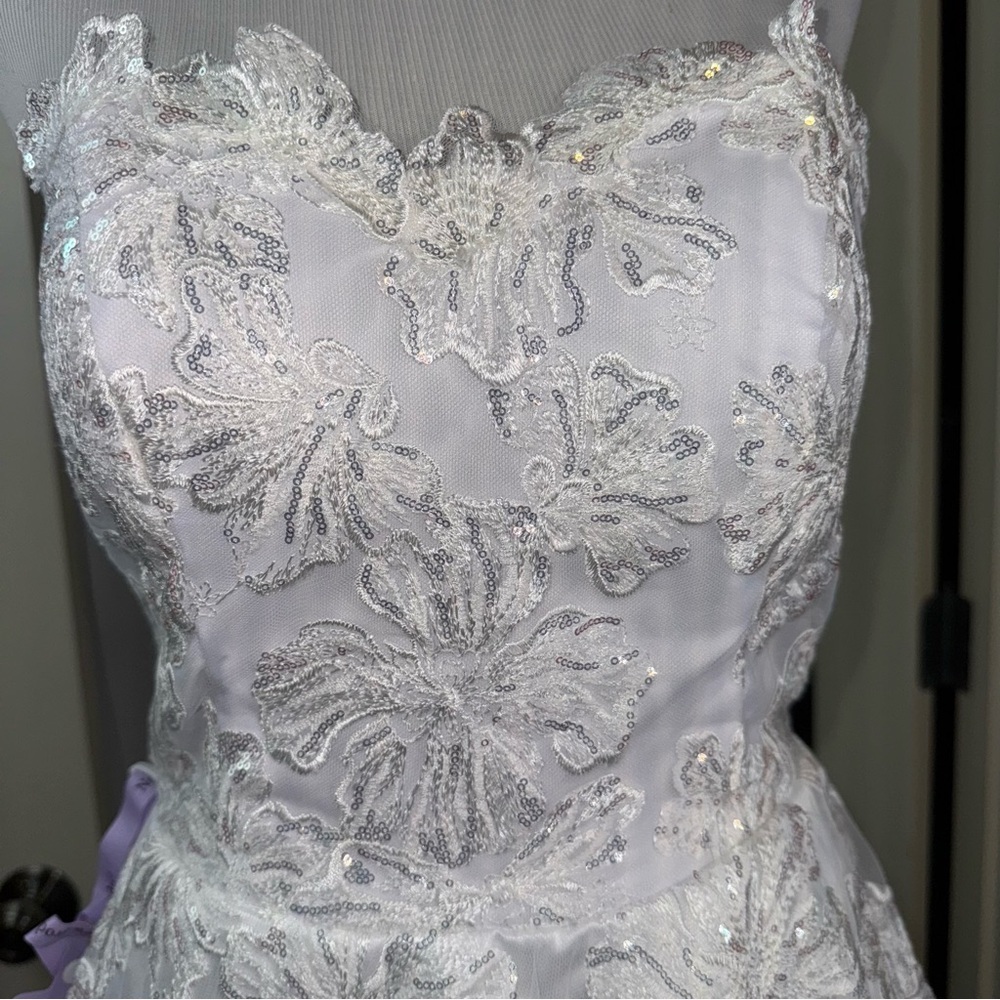 Miss Veil Wedding Lace Mini Dress Strapless Beach Wedding Prim Dance Organza Bow - Picture 4 of 16